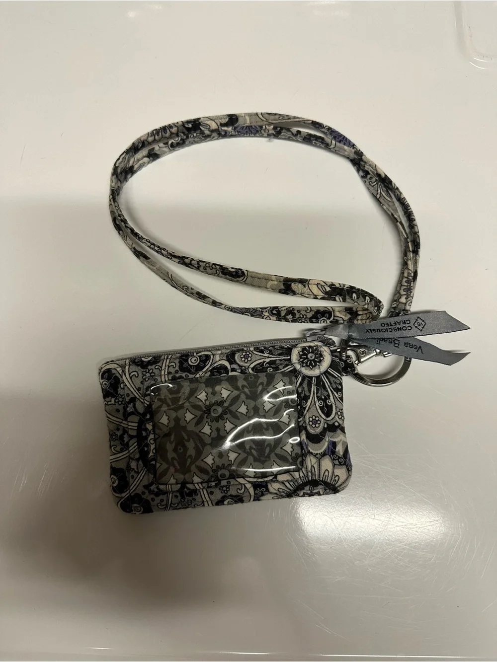 Vera Bradley Gray & Lavender Floral Quilted Wristlet Key Pouch